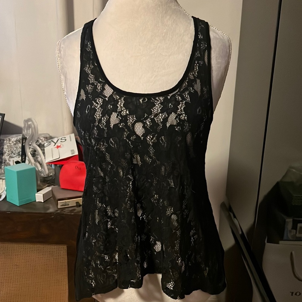 Bp small racerback tank top with a see through lace front